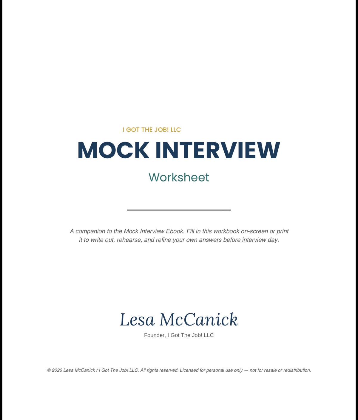 Mock Interview & Worksheet Bundle E-Book